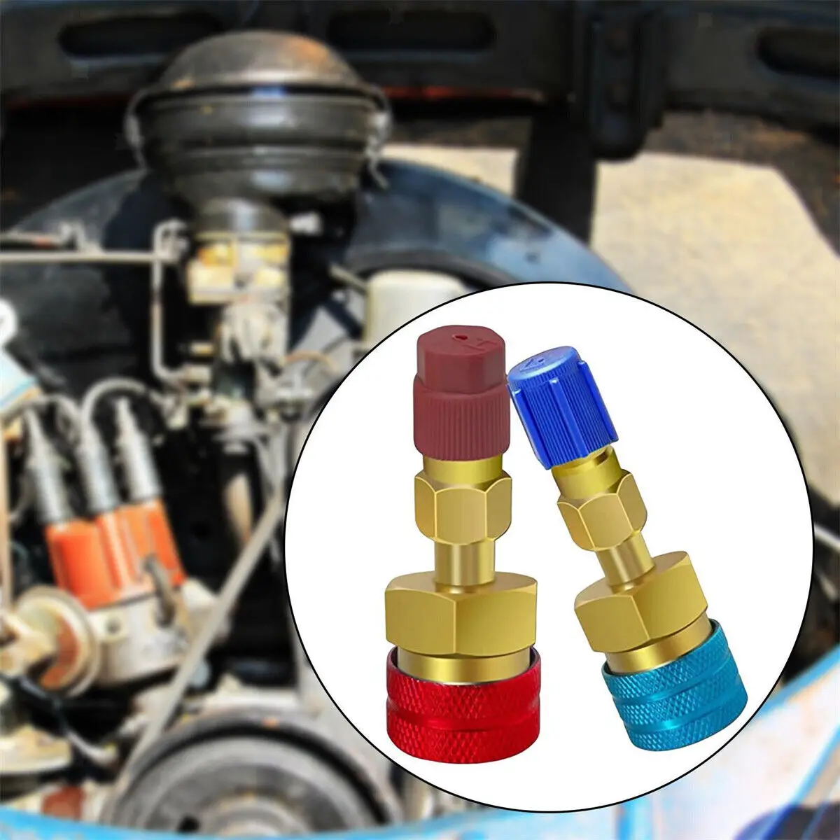 Coupleurs Rapides R1234yf - Adaptateurs Pour Manomètre De Climatisation - Rouge (HP 17mm) Et Bleu (BP 14mm) Avec Adaptateur Mâle 1/4" SAE