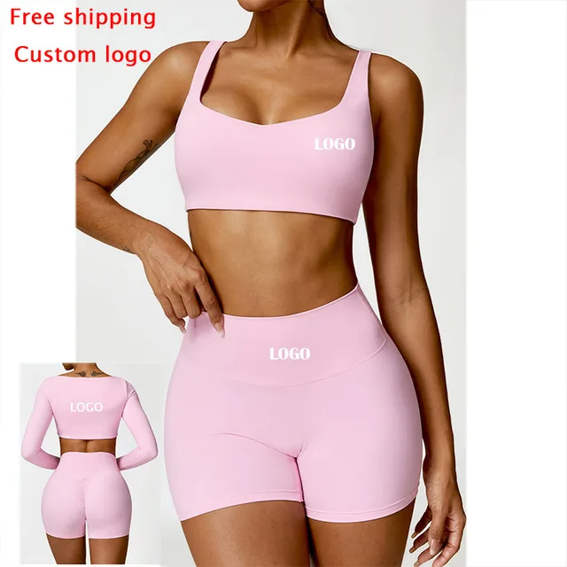 2025 fitness lightweight elastic yoga sets bra and leggings shorts for women workout sportswear gym outdoor custom logo