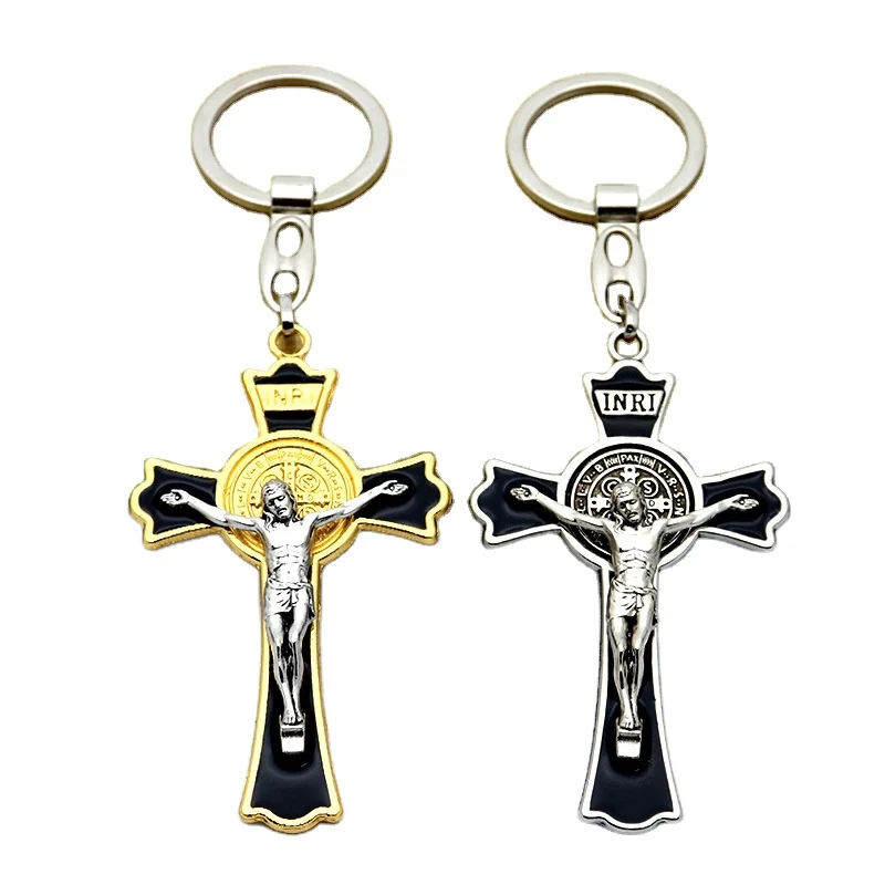 Portachiavi a croce cristiana, decorato con amore religioso e croce di