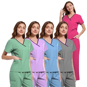 Breathable Knitted Stretch Nursing Hospital Uniforms Medical Scrubs Set for Women