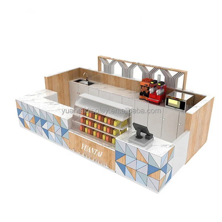 High Quality Coffee Bubble Tea Ice Cream Kiosk and Cafe Display Counter Design for Sale