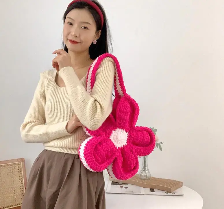 Ming'en Crochet DIY Handwoven Ice Stripe Wool Bag