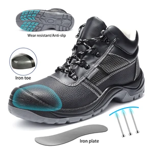 JIANKUN SBP Cheap Non-Slip Waterproof Embossed Cow Leather Safety Shoes PU Outsole Iron Toe Outdoor Construction Summer Winter