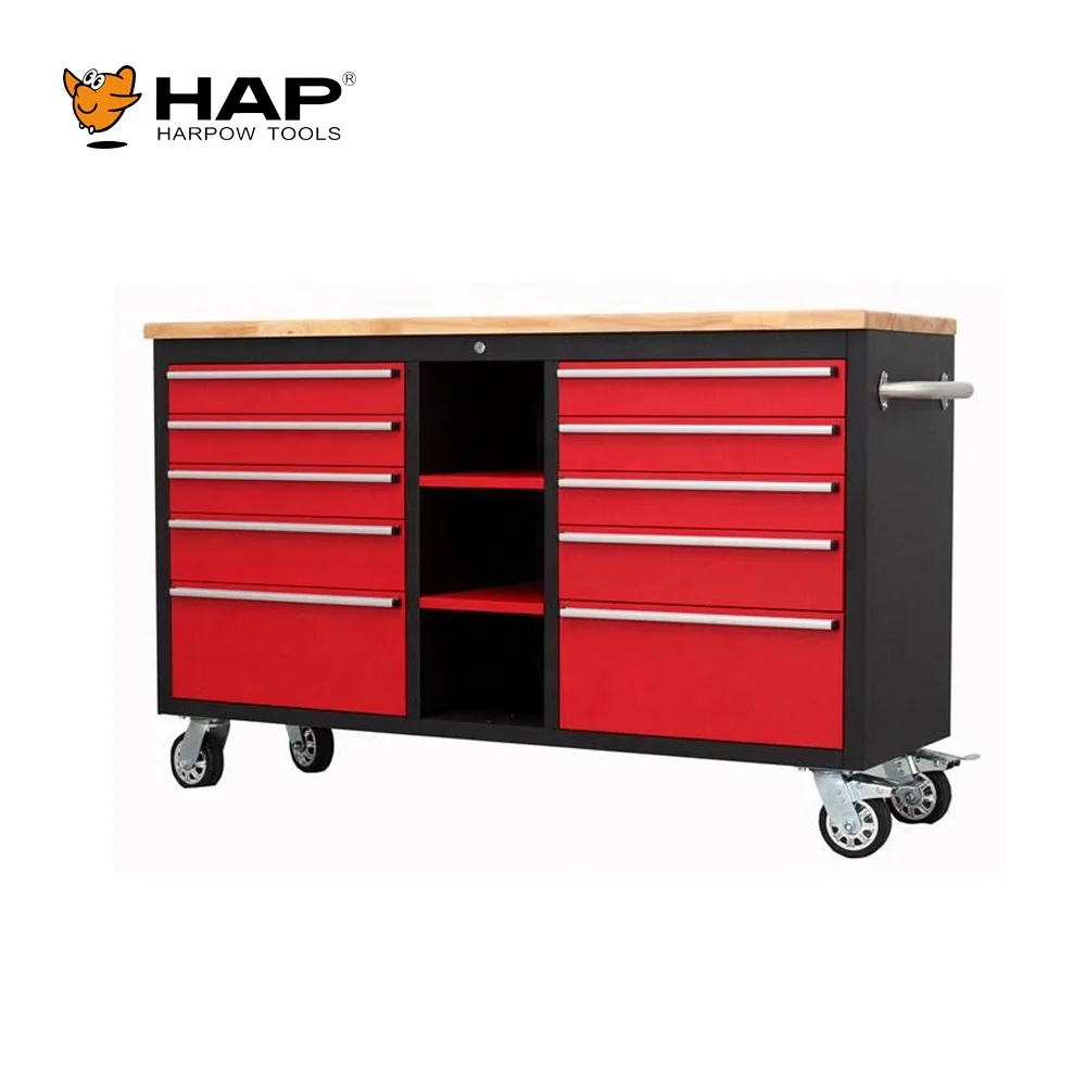 Widely Use Good Performance Wooden Worktop Work Bench Tool Cabinet on Wheels