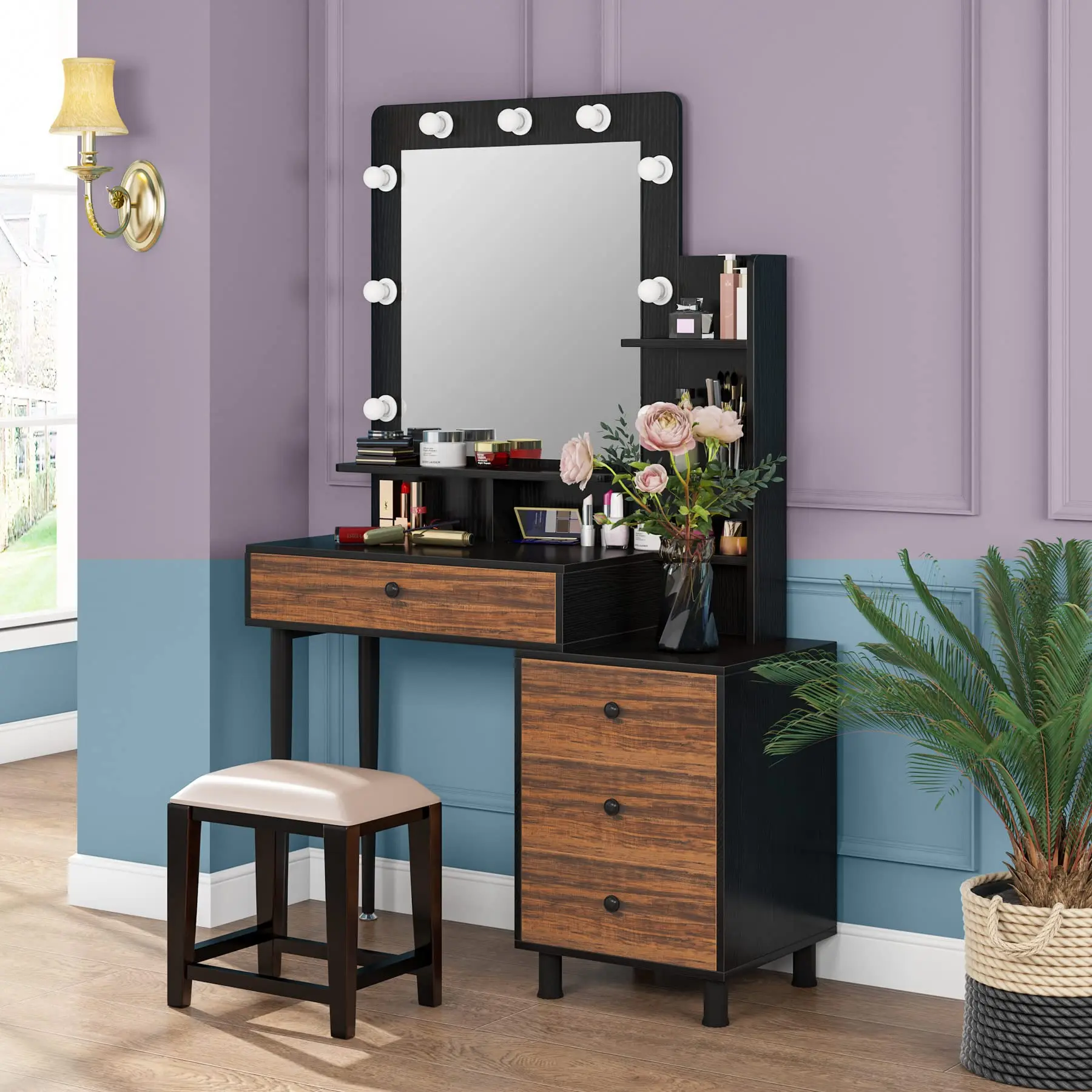 Wooden Dressing Table Makeup Designs Mirror With Drawer Modern White
