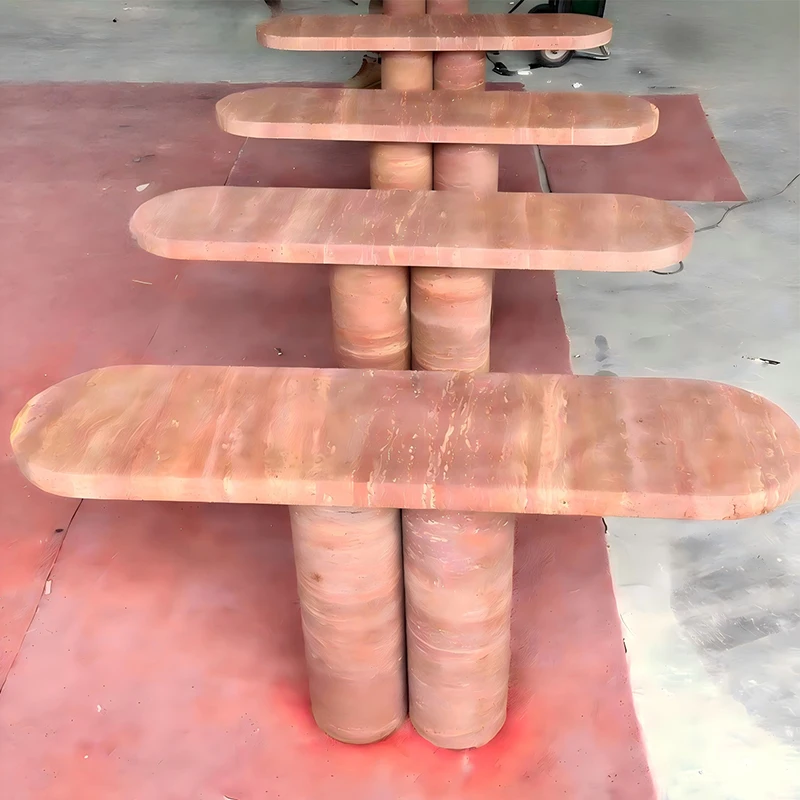 Luxury Natural Red Travertine Modern Oval Coffee Table Stone for Living Room Travertin Furniture