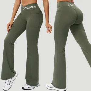 Custom Nylon Spandex Workout Sports High Waist Quick Dry Butt Lifting Yoga Pants With Pocket Gym Women's Yoga Flare Leggings
