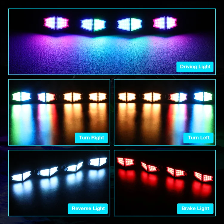 BLEDIM2 App and Remote Control 4 6 8 12 Pods RGBW Color With Turn Brake Reverse Lights 24 LED Rock Lights