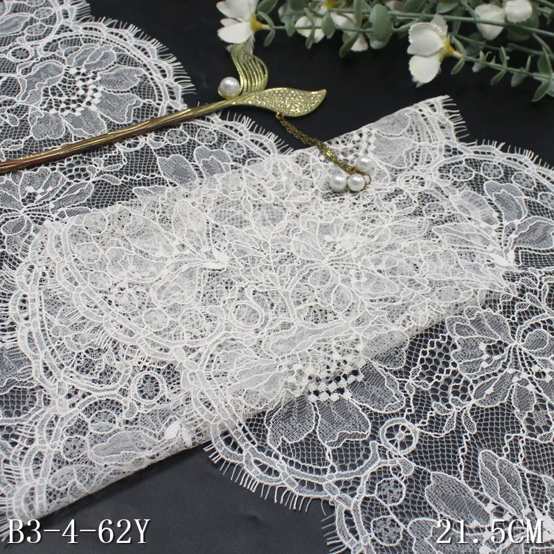 Factory Price 21cm Black French Floral Lace Trim Chantilly Eyelash Nylon Lingerie Lace Fabric for Abaya Sheila Evening Dress