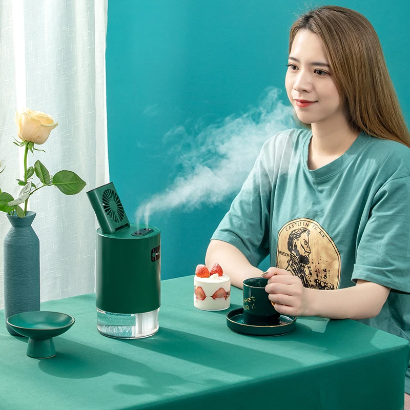 2 in 1 Smart Auto Telescopic Mist Cooler Fan Humidifier Usb Blower air Cooling Mini Rechargeable Table Fans with Remote Control