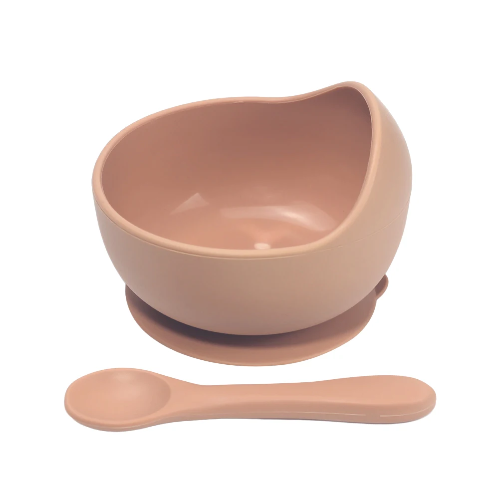 Оптовая продажа силиконовая миска с ложкой для детского питания ручной работы