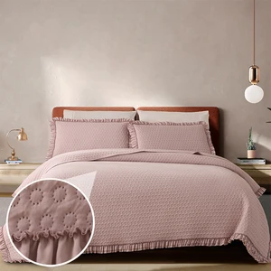 Customizable 4pcs Princess Style Bedspread Set Solid Lace Design with Polyester Filling Direct From Factory