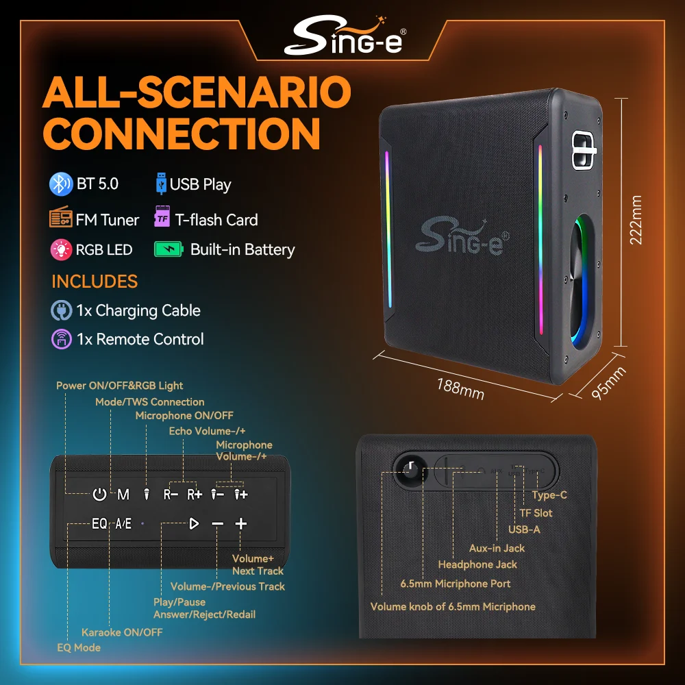 SING-E ZQS-V73 Bluetooth Speaker: Mini Portable with Bass, RGB