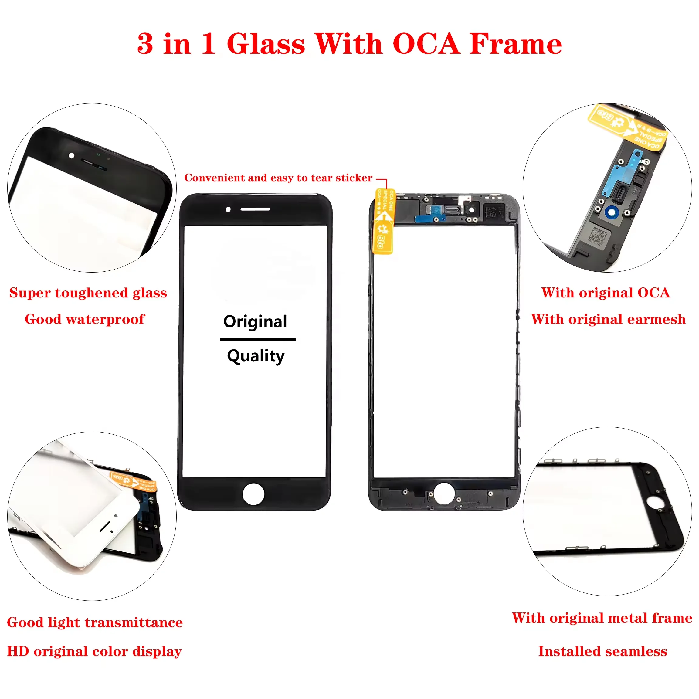 LCD Touch Screen Refurbishing Assembly Repair Replacement Parts of 3 in 1 Glass with OCA and Frame for iPhone 7g 7plus 8g 8Plus