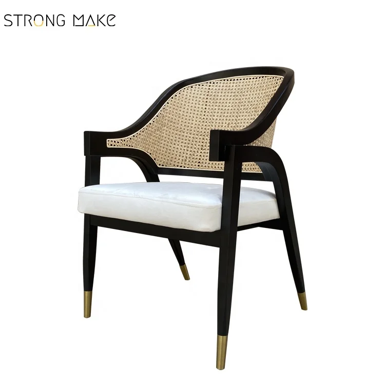 European Scandinavian Design Reproduction Solid Wood Antique Nordic Rattan Vintage Restaurant Dining Chair With Cushion