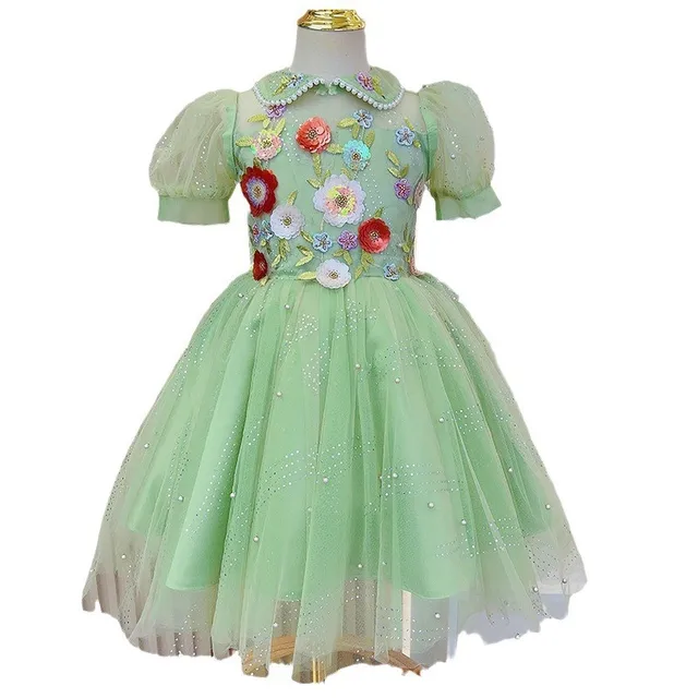 Professional Factory Sequined Floral Embroidered girls gala dress Casual dress for kids 2-10