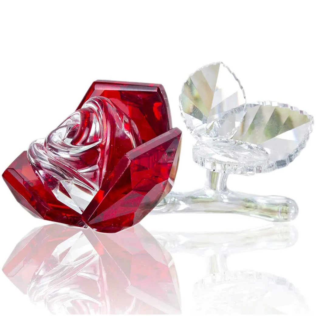 Beautiful Red Crystal Glass Rose Flower Wedding Gifts Crystal Crafts 