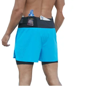 Mens Summer Elastic Waist Running Shorts 2 Layers Marathon Quick Dry Solid Custom Logo Gym Active Split