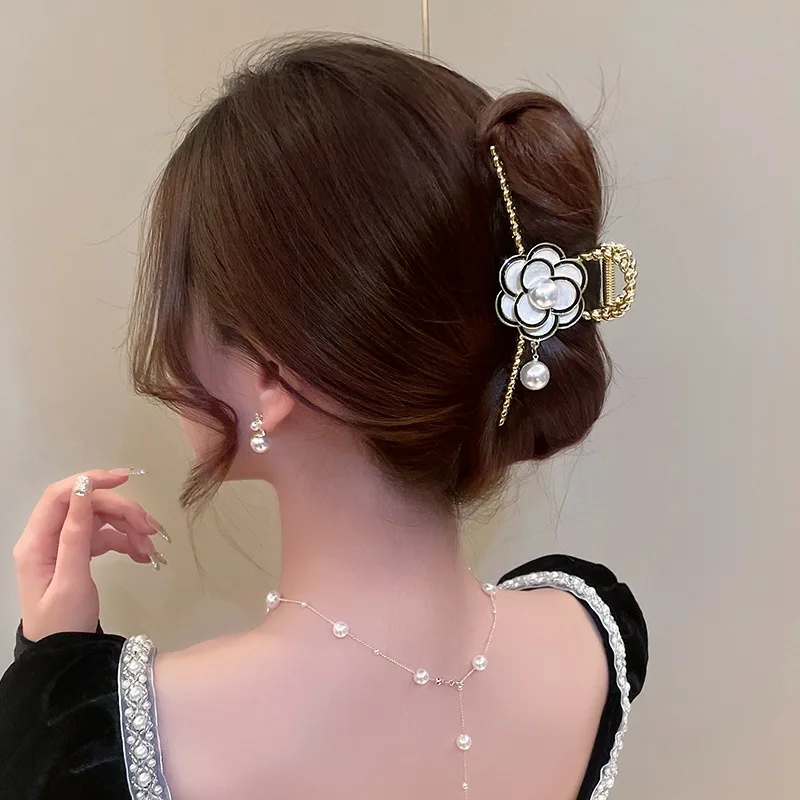 Элегантный Камелия дизайнерские волосы коготь клип сплав жемчуг Акула заколки для волос для женщин Свадебные аксессуары заколки для волос для девочек модная повязка на голову