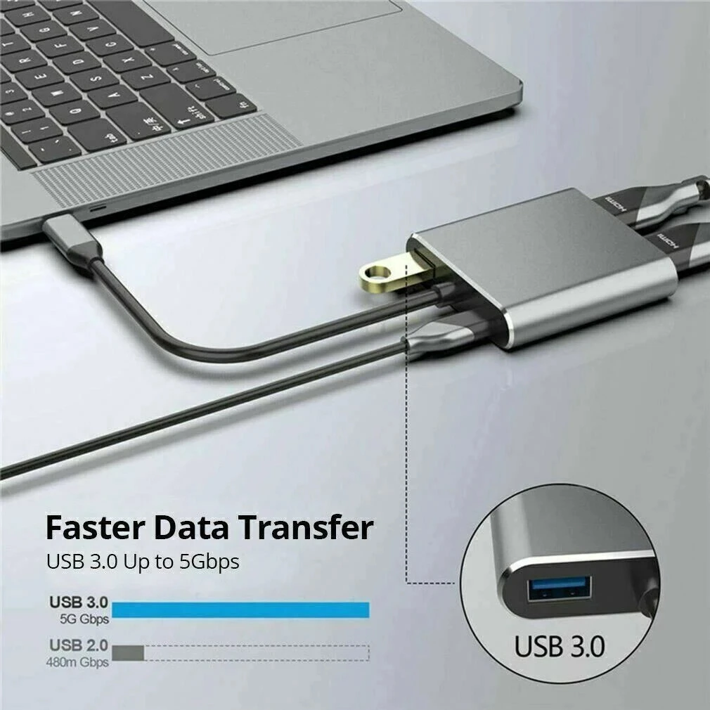 Stasiun Dok 4K 60Hz, USB 4-in-1 tipe-c ke ganda untuk ekspansi layar  HDMI Hub C untuk MacBook Air Pro