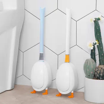 Best selling Silicone Bathroom Toilet Cleaning Brush Wall Mounted Hanging Toilet Brush and Holder Set Cute Toilet Brush