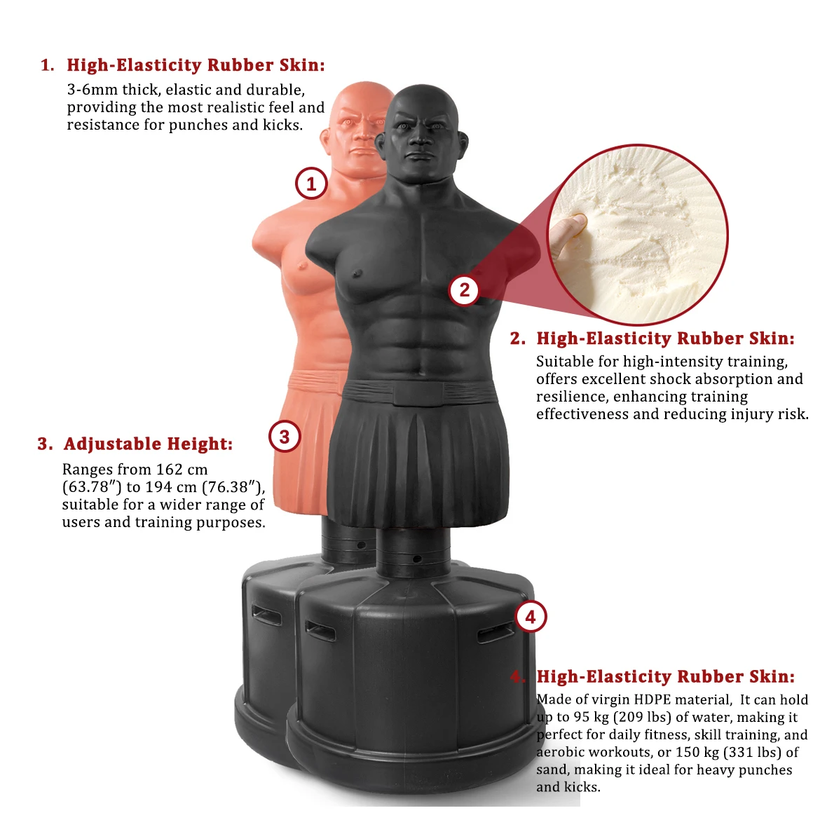 TAILISI Adjustable Boxing Dummy Heavy PVC Rubber Man with Century Skin Punching Bags for Gym & MMA Custom Logo