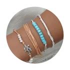 Handmade Rope Silver Coral Charm Bracelet Simple Multilayer Wax String Bracelet