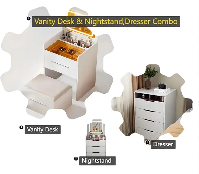 2024 Mini Dressing Table With Mirror Multifunctional Makeup  Vanities Set With Lights Nightstand Dressing Table