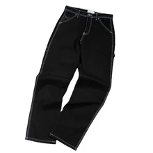 Loose Straight Fit Hammer Loop Carpenter Pants Custom Contrast Stitching Black Denim Jeans Cotton Mens Jeans