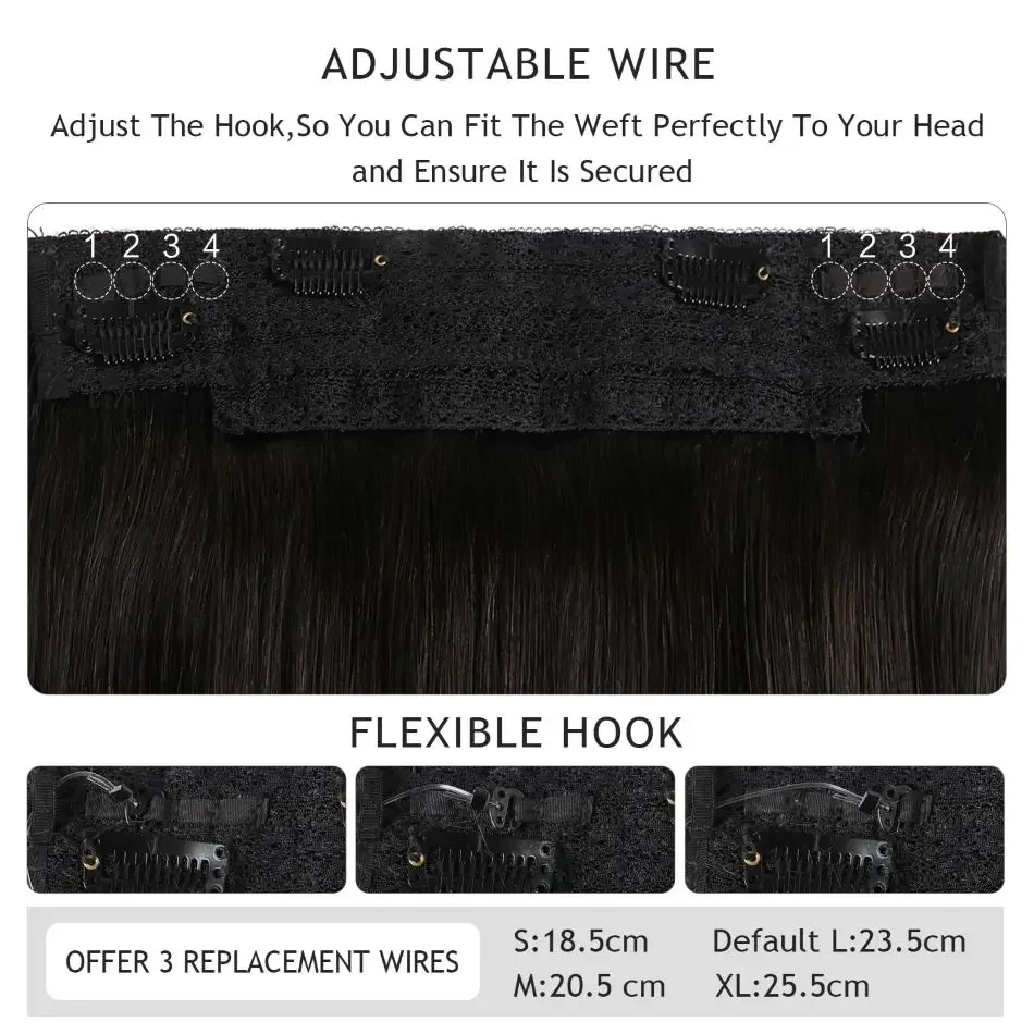 Natürliche schwarze Fischlinien-Haarverlängerungen, unsichtbarer Clip, Echthaar-Extensions, 4 Clips, echt, 16-26 Zoll_voghion.com