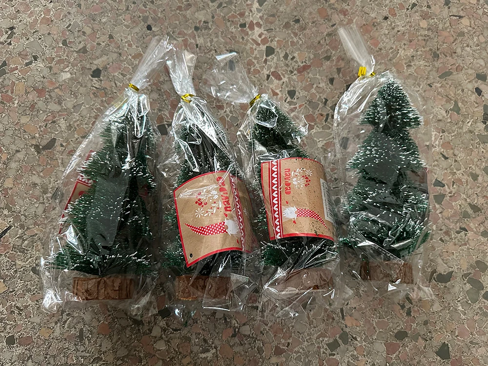 Custom Mini Pine Trees With Wood Base 8 Inch Colorful Mini Christmas