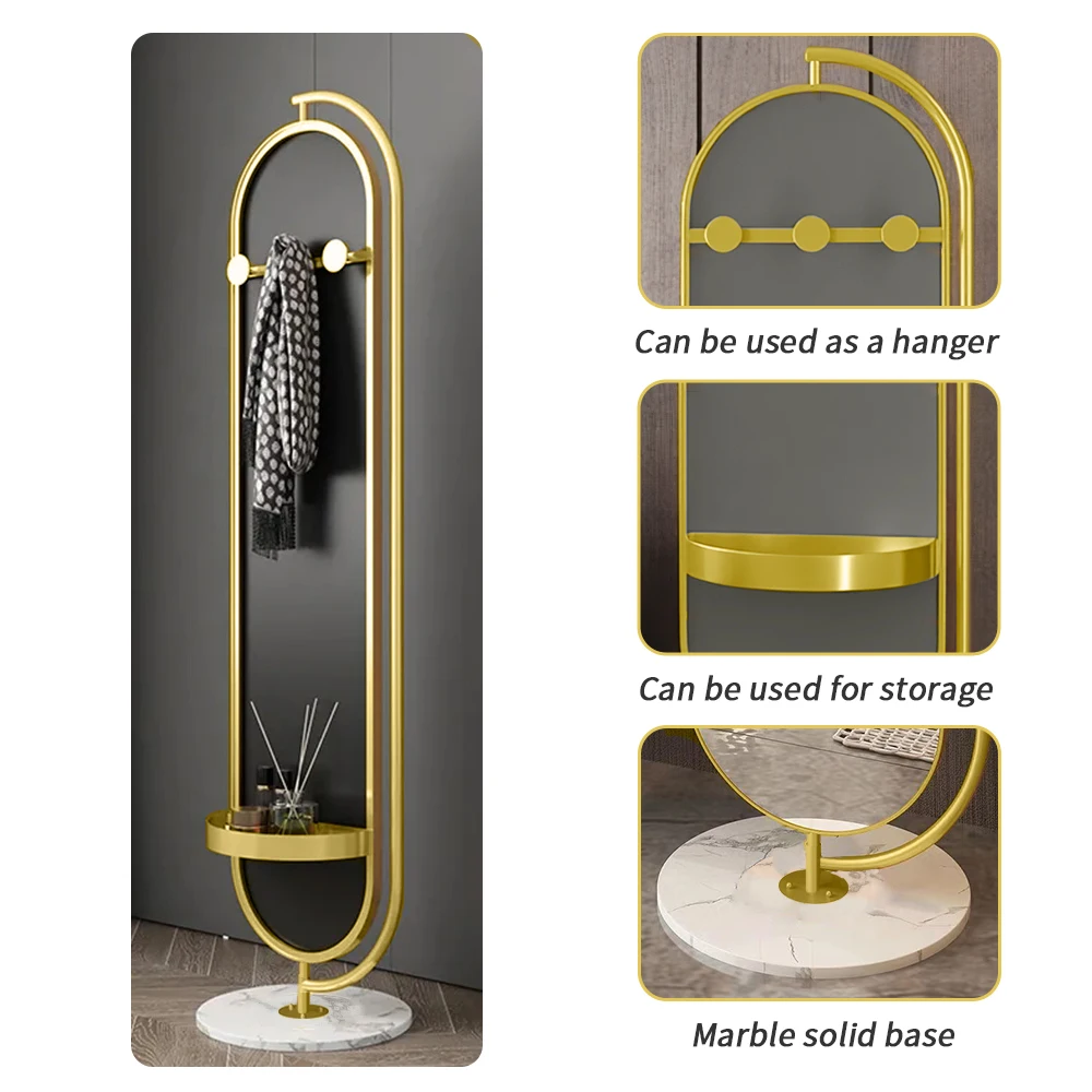 Full Length Floor Standing Mirror With Shelf 360 Degree Rotatable
