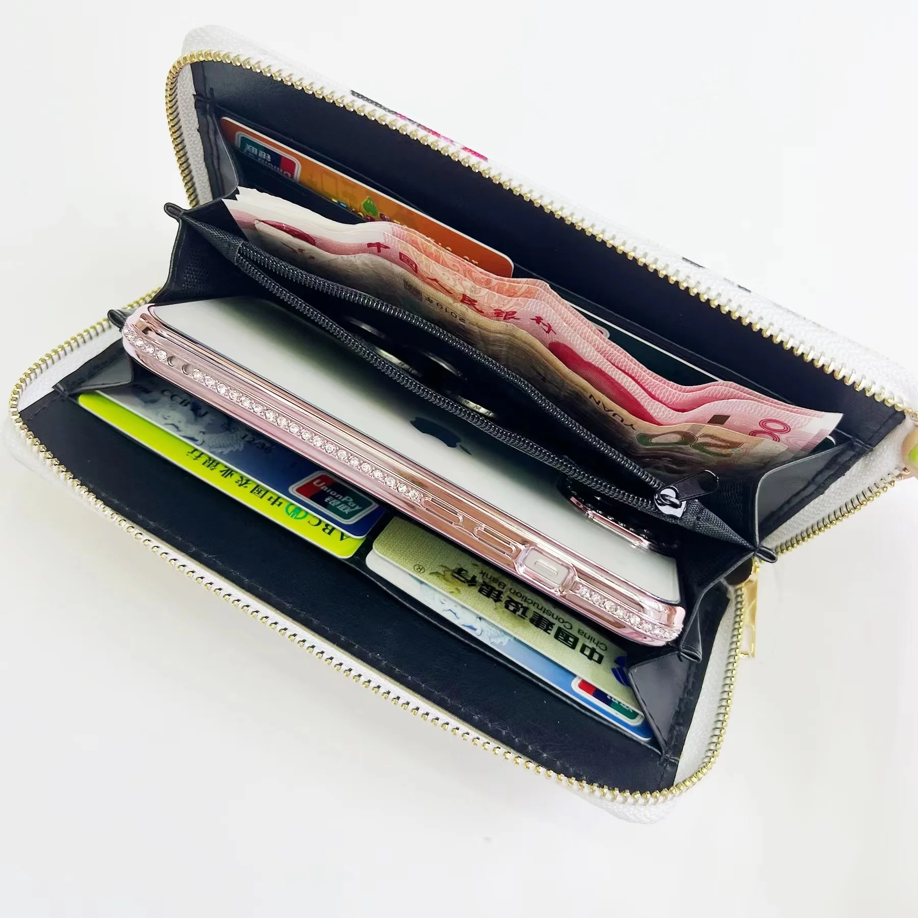 Custom Fashion Copper Zipper Ladies Clutch Wallet Pu Leather Card