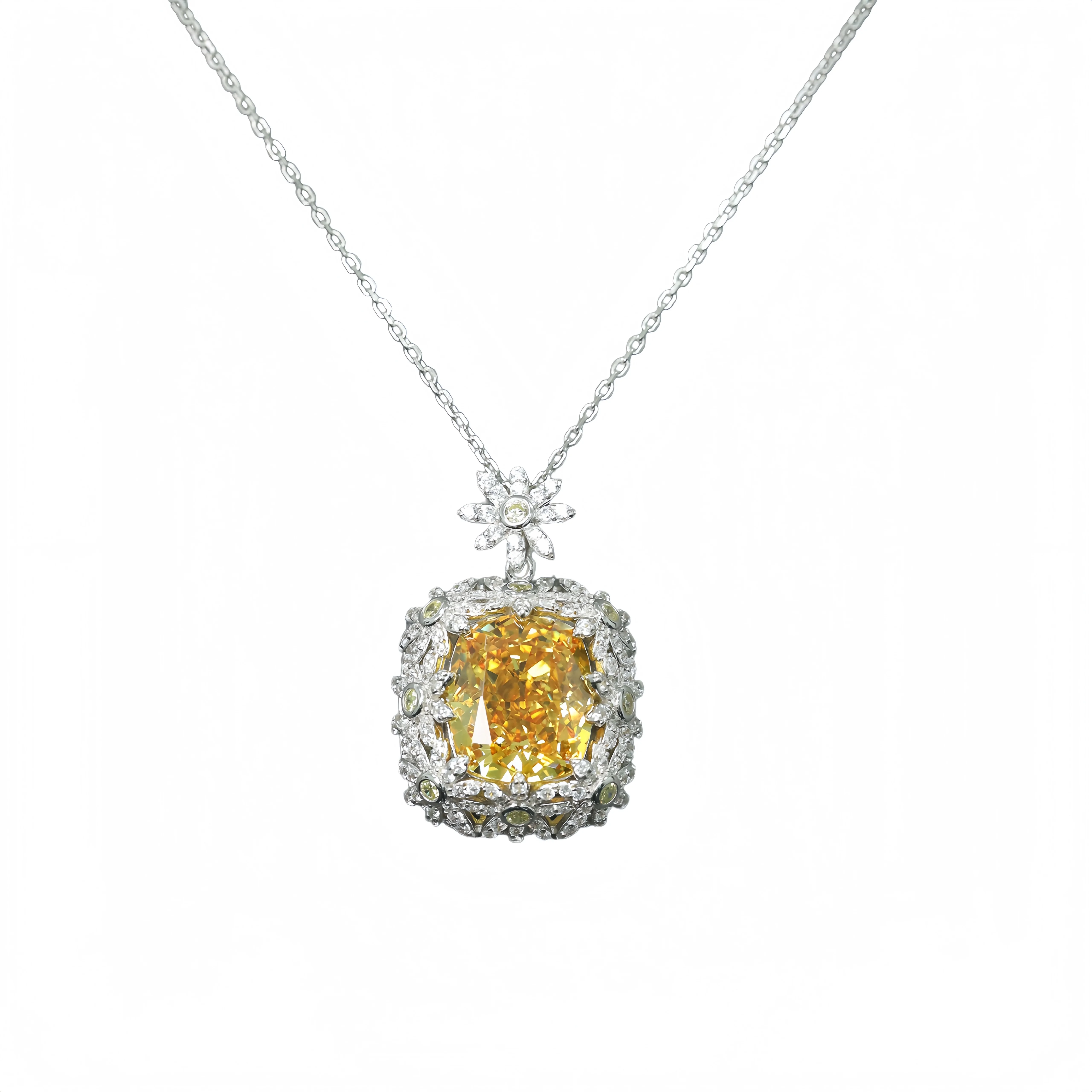 MUSHAN Jewelry Factory Little Daisy Yellow High Carbon Diamond Flower Pendant Necklace Woman Luxury Jewelry 925 Silver Necklaces