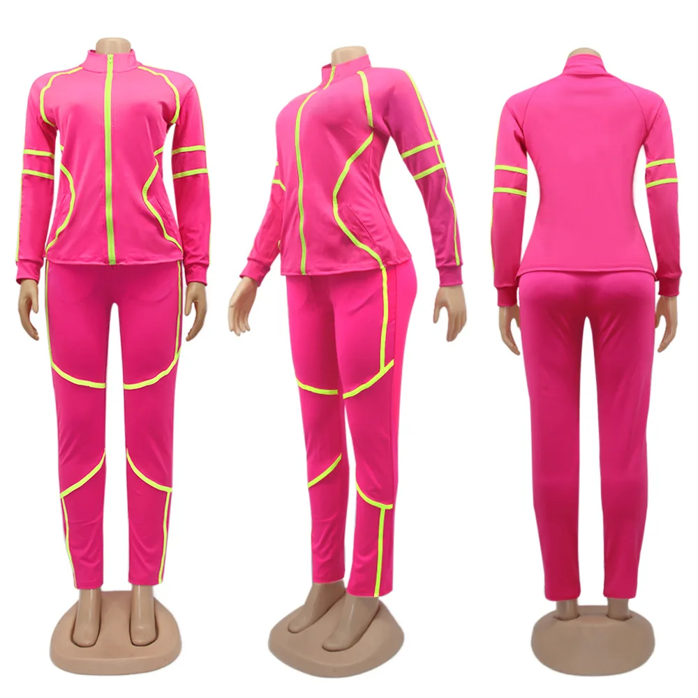 2021 Spring Women Sweatpants Set Collar Zippers Long Sleeve Tops Outfits Two Pieces Pants Set Women Tracksuits Women Clothing