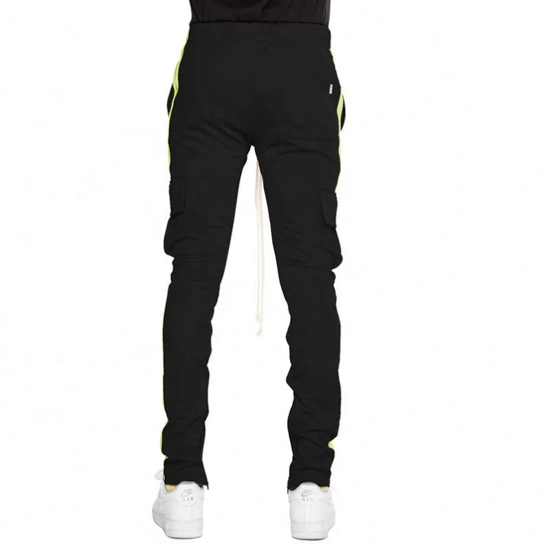 black cargo pants with neon stripe