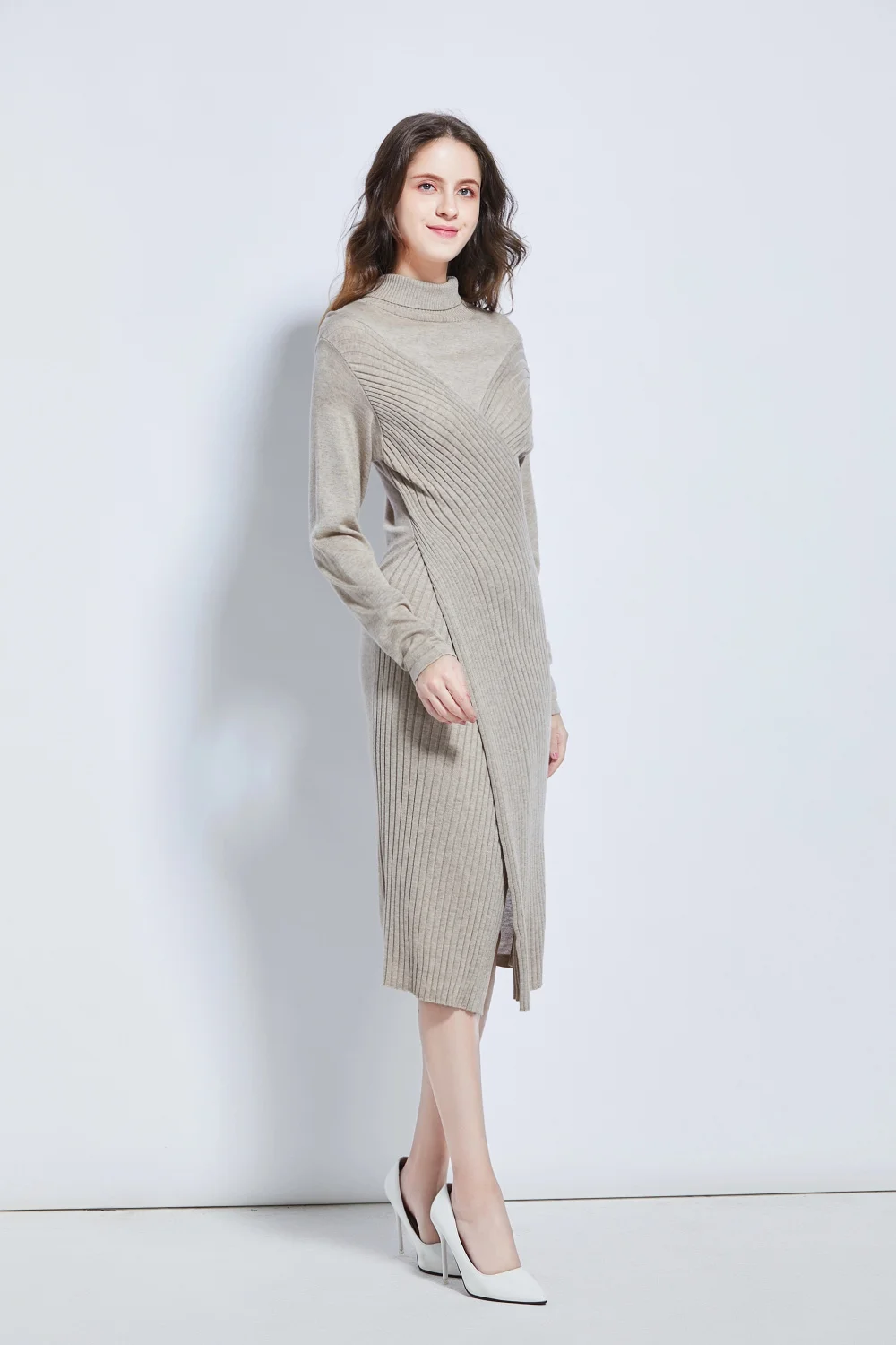 Elegant Knitted Dress Turtleneck Dress Sweater Women