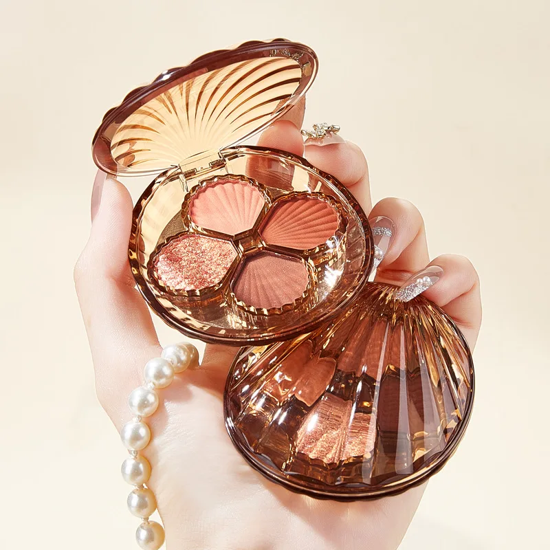 Amber Shell Customized Private Label High Pigmented Eye Shadow  4Colors Diy Eyeshadow Palette Blush case Compact Powder Case