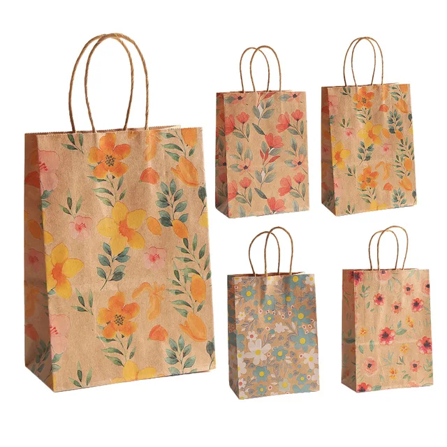 Forest-style Kraft Paper Printed Handbag European Style Simple Valentine's Day Gift Packaging Paper Bag Exquisite Shopping Bag