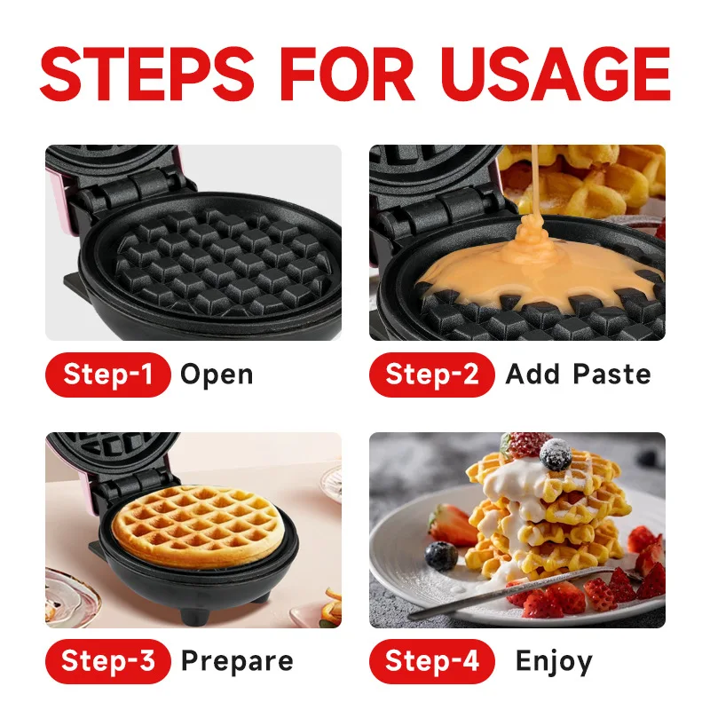Customizable Mini Waffle Maker - 5 Colors, Easy Clean