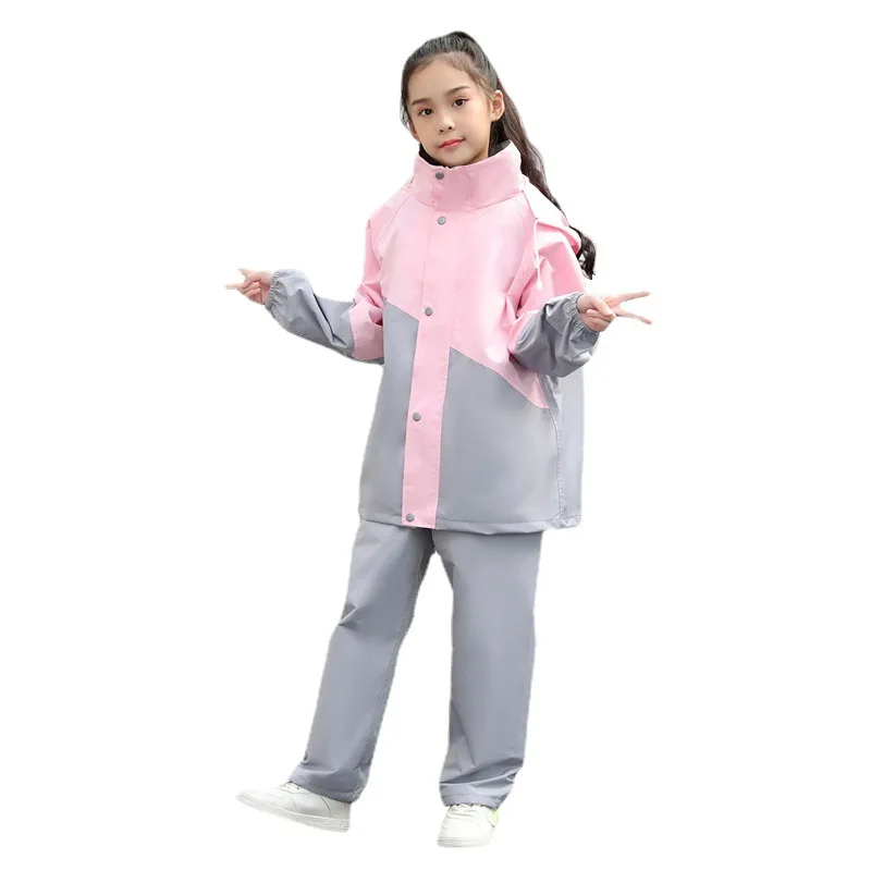 Custom Children's Safety Outdoor Raincoat Waterproof Jacket Pants Set for Back to School & Camping High Reflective Rain Suit