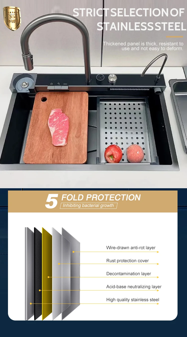 Digital Display Waterfall Faucet Sink Kitchen Multifunction Kitchen