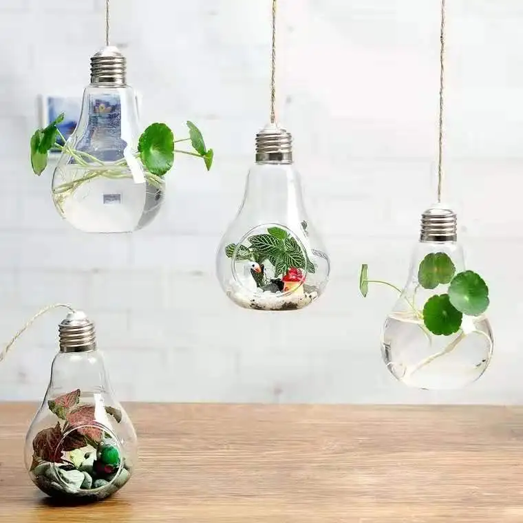Hanging European Creative Bulb Light   Glass Vase Transparent Hydroponic Vase Glass Vase for Decoration