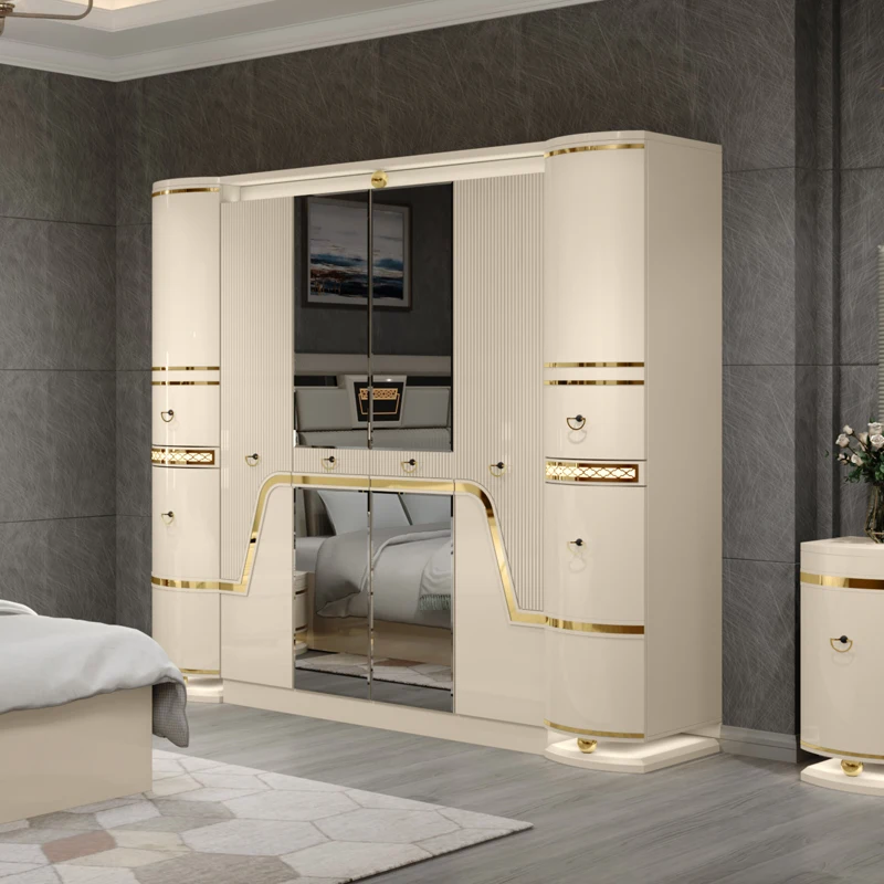 Wholesale Full Wooden Storage Bed Set Furniture Complete Mirrored Headboard Wood Bedroom Set