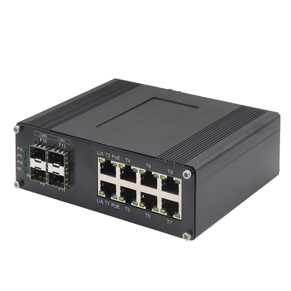 Industrial 8 Port Gigabit Ethernet WEB Managed Switch 4 X SFP 8 X GE PoE Network Switch CCTV Networking