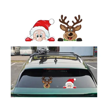 Santa Claus Christmas Holiday Reindeer Window Sticker, Suitable for Vehicle Side Window and Bumper Decoration