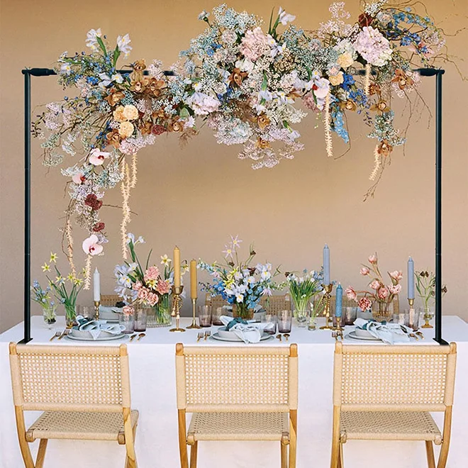 HOT Gold Adjustable Over the Table Rod Stand Metal Table Flower Arch for Weddings Showers Party Centerpiece Decorations
