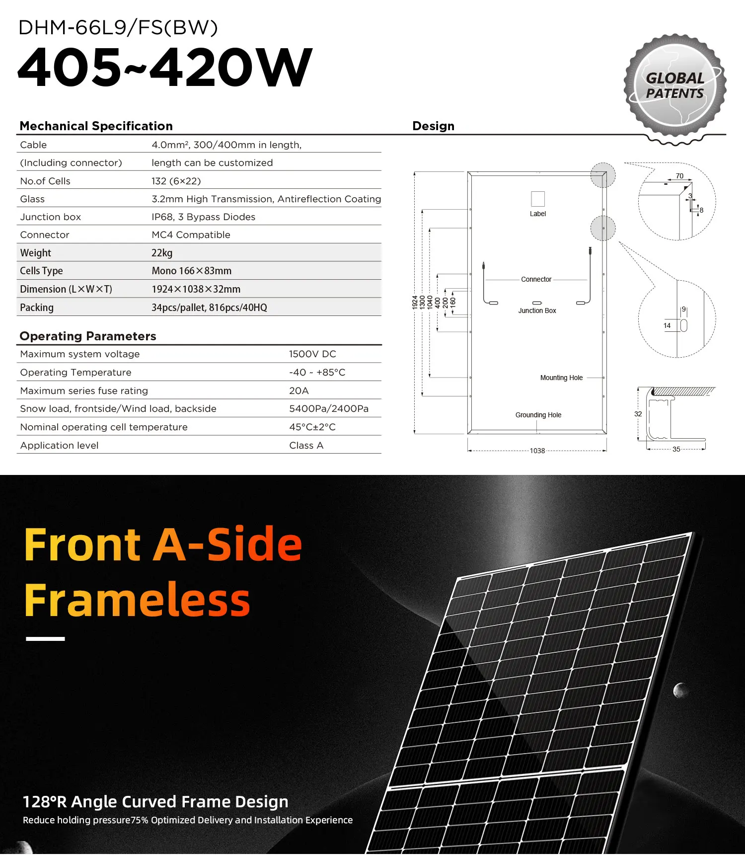 Dah Solar Full Screen Pv Module Half Cell 9bb Solar Panel 410w 415w ...