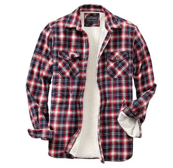 Custom Flannel Sherpa Lined Mens Shirt casual full sleeves plus size shirts camisas