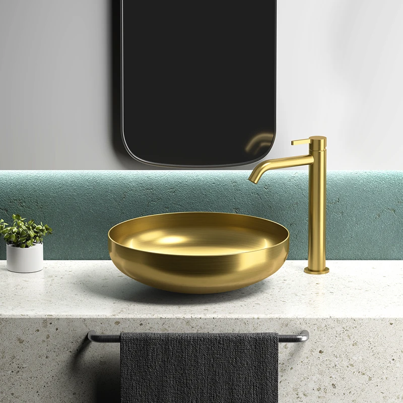 Hot Sale Golden 304 Stainless Steel Oval Wash Basin Luxury Bowl Shaped  Bathroom Sink
